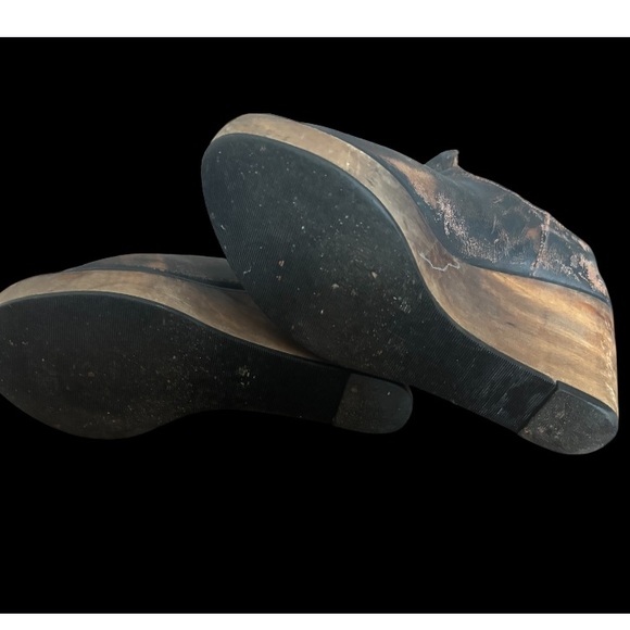 Bed Stu Bruges distressed leather and knit platform wedge boots 6.5 - Picture 6 of 7